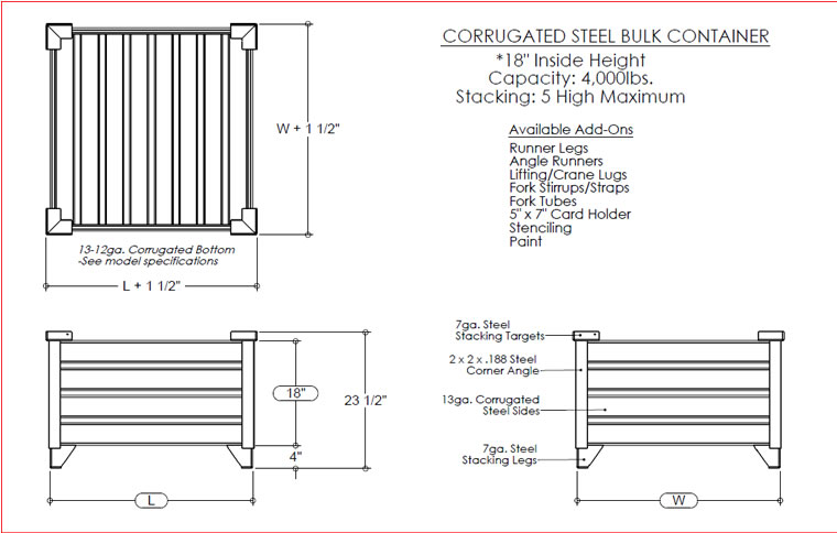 corrugated steel bulk container