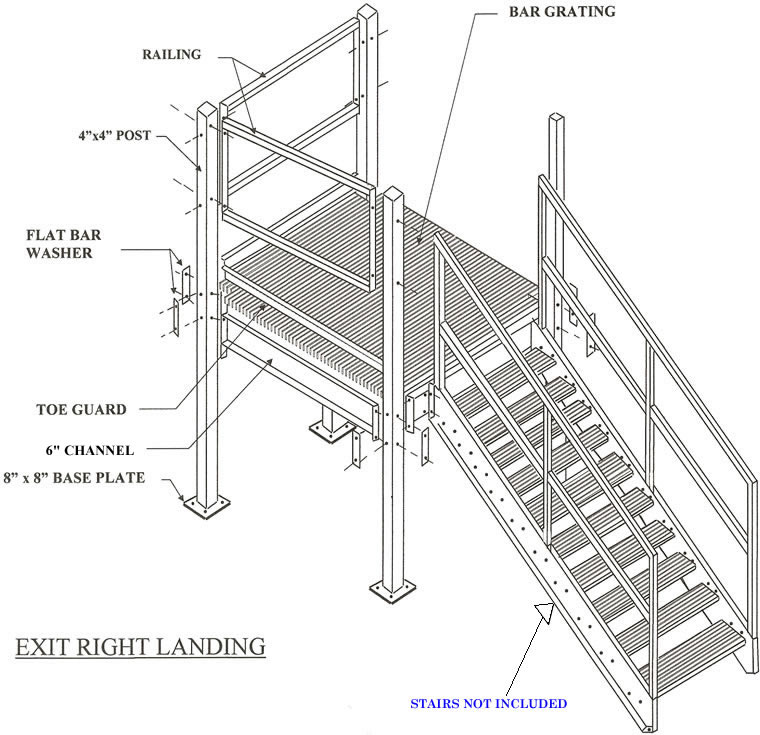 Aluminum Exit Right Prefabricated Stair Landing Drawing
