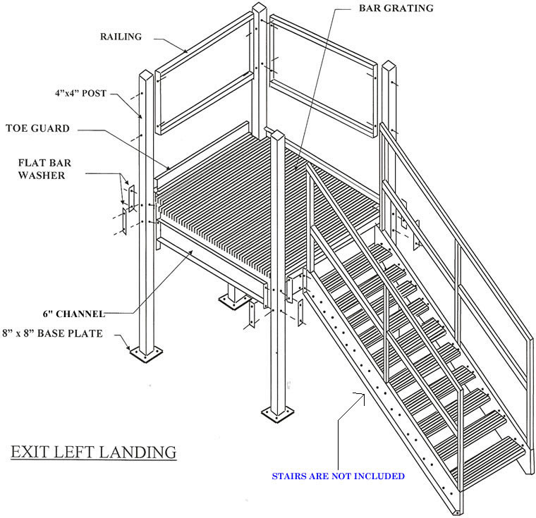 Prefabricated Stair Landings Exit Left, Prefab Outdoor Stairs With Landing