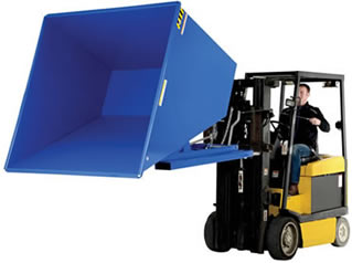 Self-Dumping Steel Hoppers with Bumper Release must be attached to fork truck when dumping.