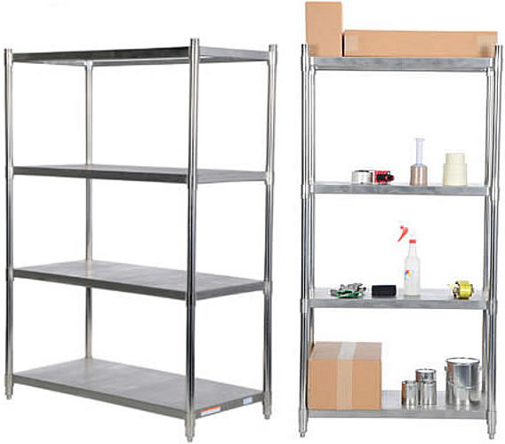 Stainless Steel Shelving provides easy access to stored items from all sides.
