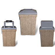square concrete trash receptacles